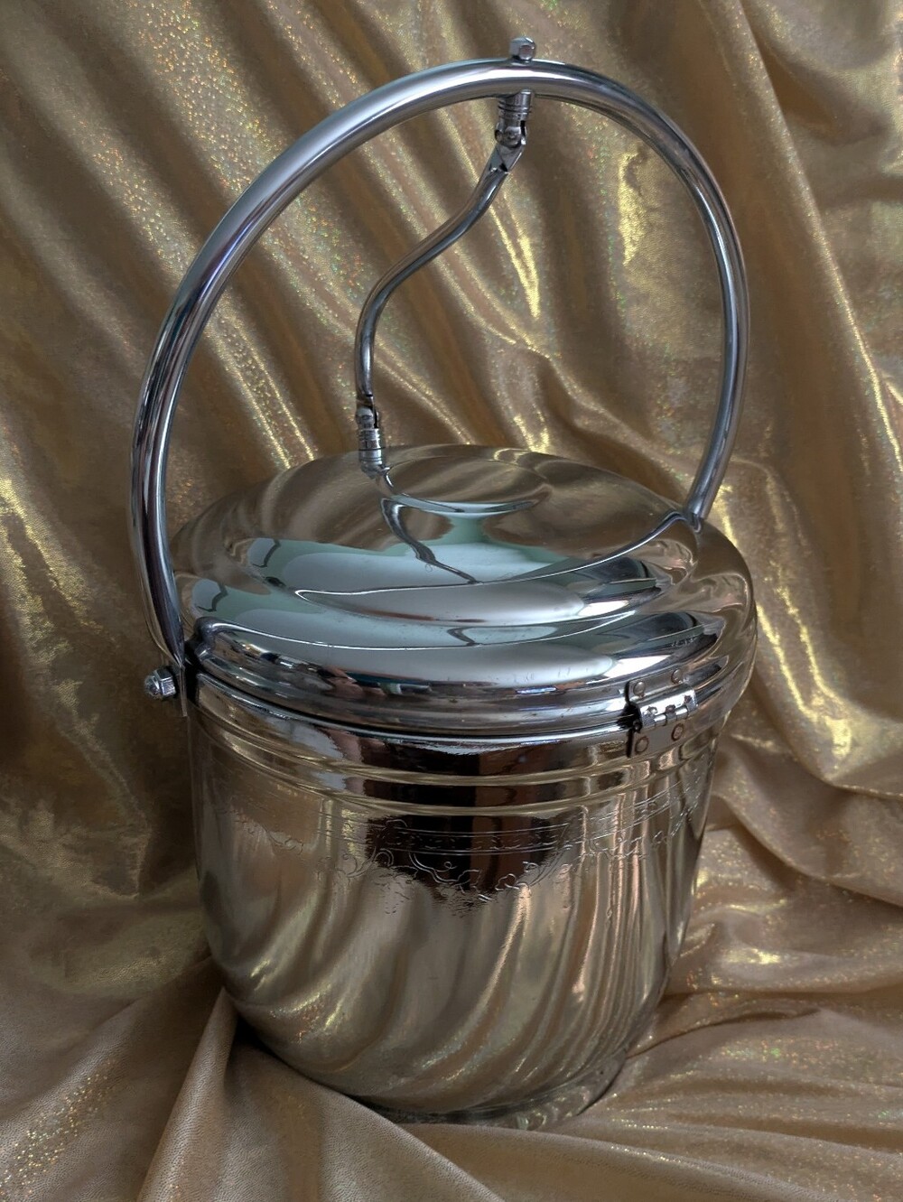 Stainless Steel Silver Ice Bucket with Handle & Tongs VINTAGE